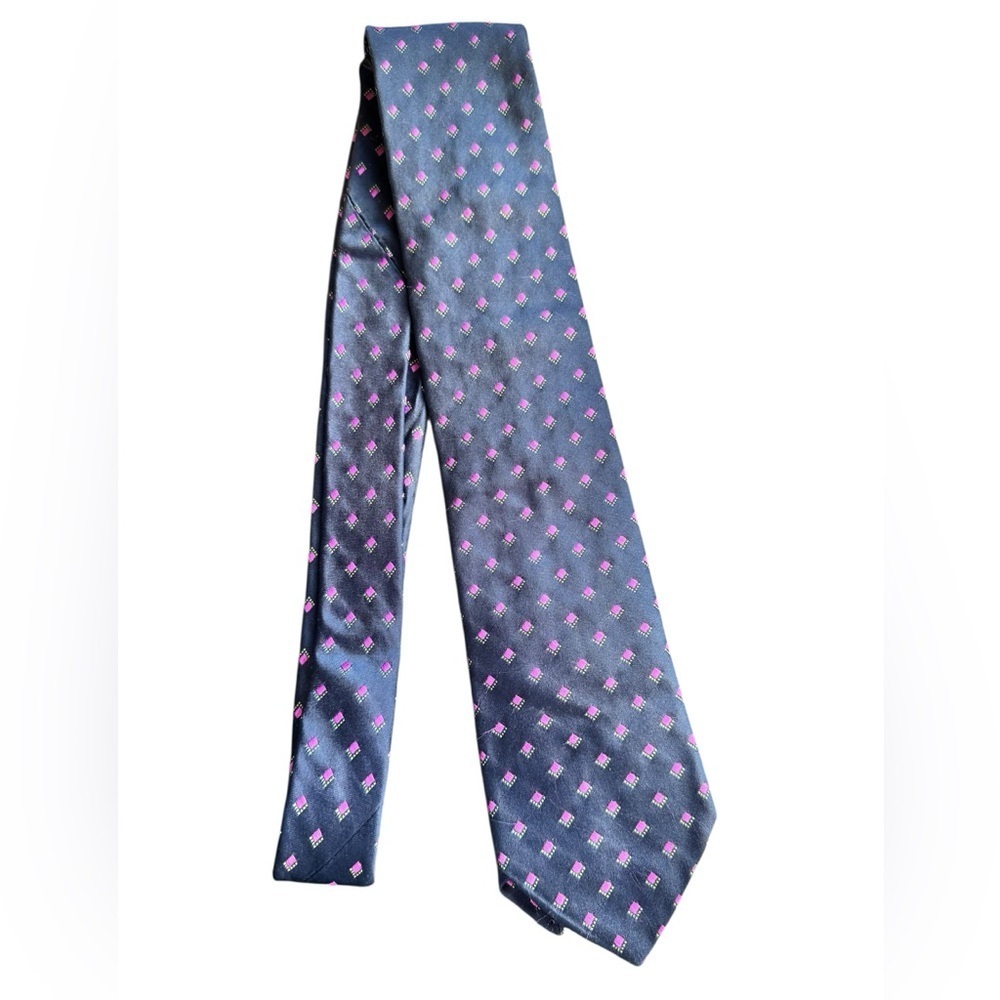 Ted Baker London 100% Silk Tie Navy Pink Geometric Luxury Corporate Chic
